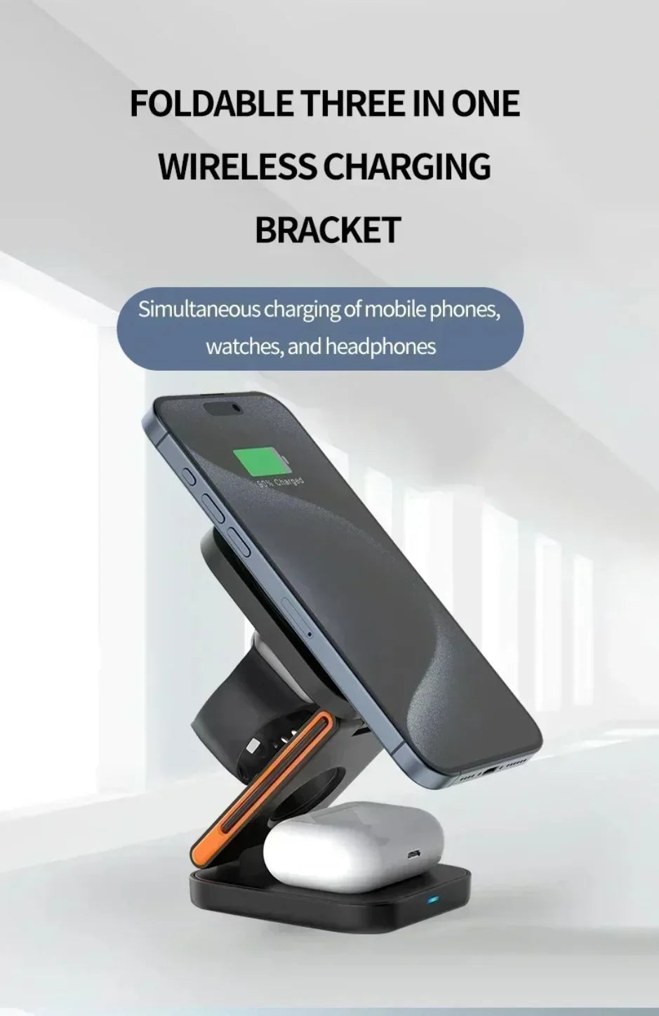 XIKCU 3 in 1 Foldable Charging Station Fast Magnetic Wireless Charger Stand for iPhone 16-12 Apple Watch 9 8 7 6 Airpods Pro
