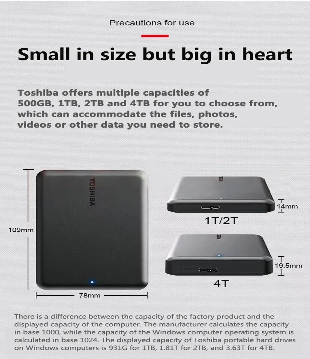 A3  A5 HDTB410YK3AA Canvio Basics For Toshiba 500GB 1TB 2TB Portable External Hard Drive USB 3.0, Black