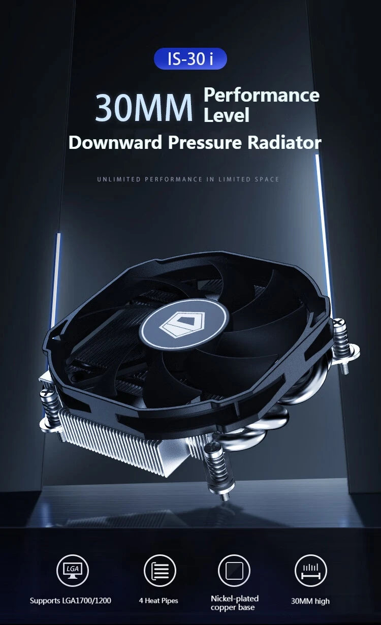 ID-COOLING IS-30i 4 Heat Pipes CPU Cooler 4Pin PWM 3600RPM Fan for Intel LGA1700/1200/115X & ITX Small Case