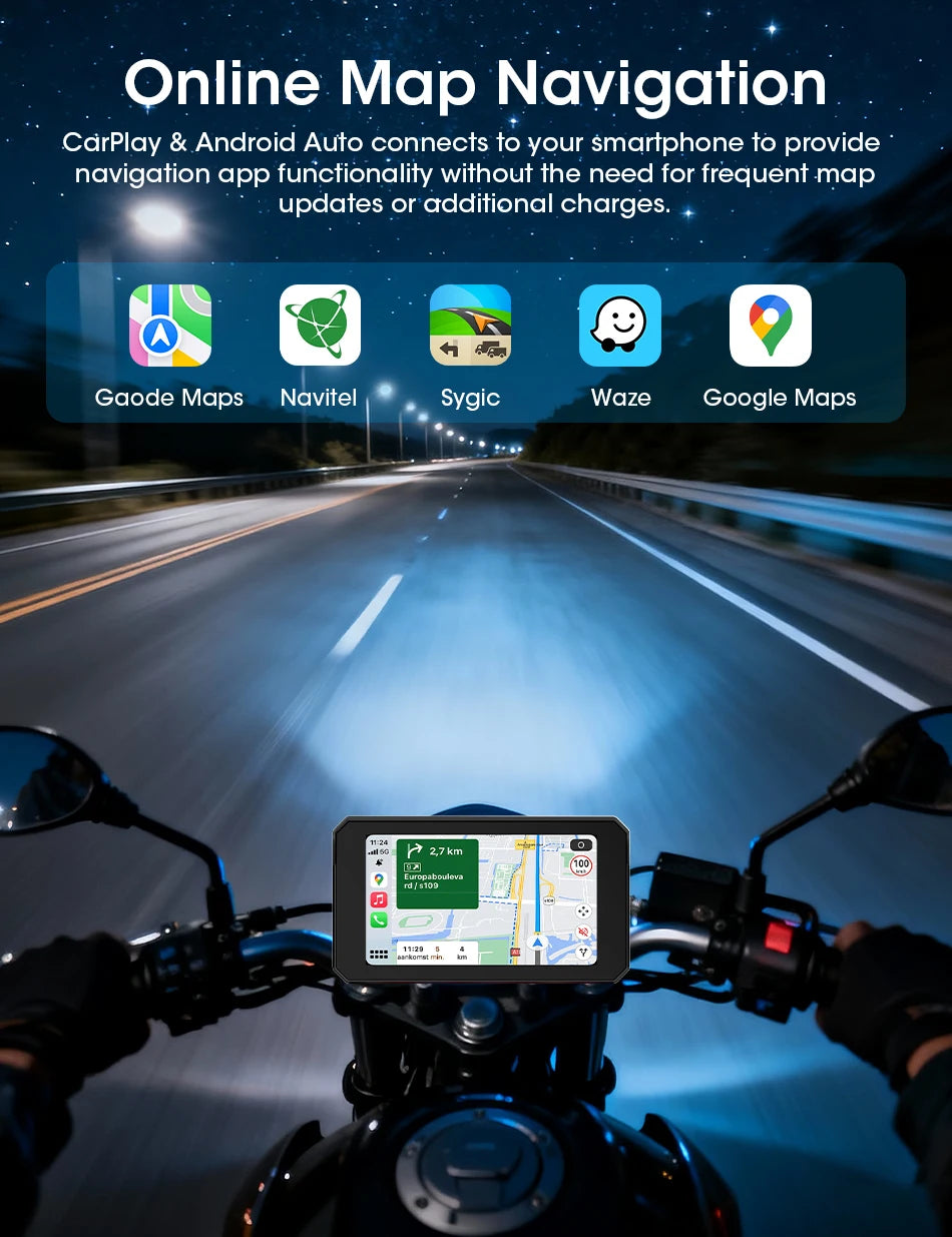 Jansite Dual Bluetooth Motorcycle Carplay Screen Navigation GPS Display IP67 Waterproof Support Helmet Intercom Moto Accessories