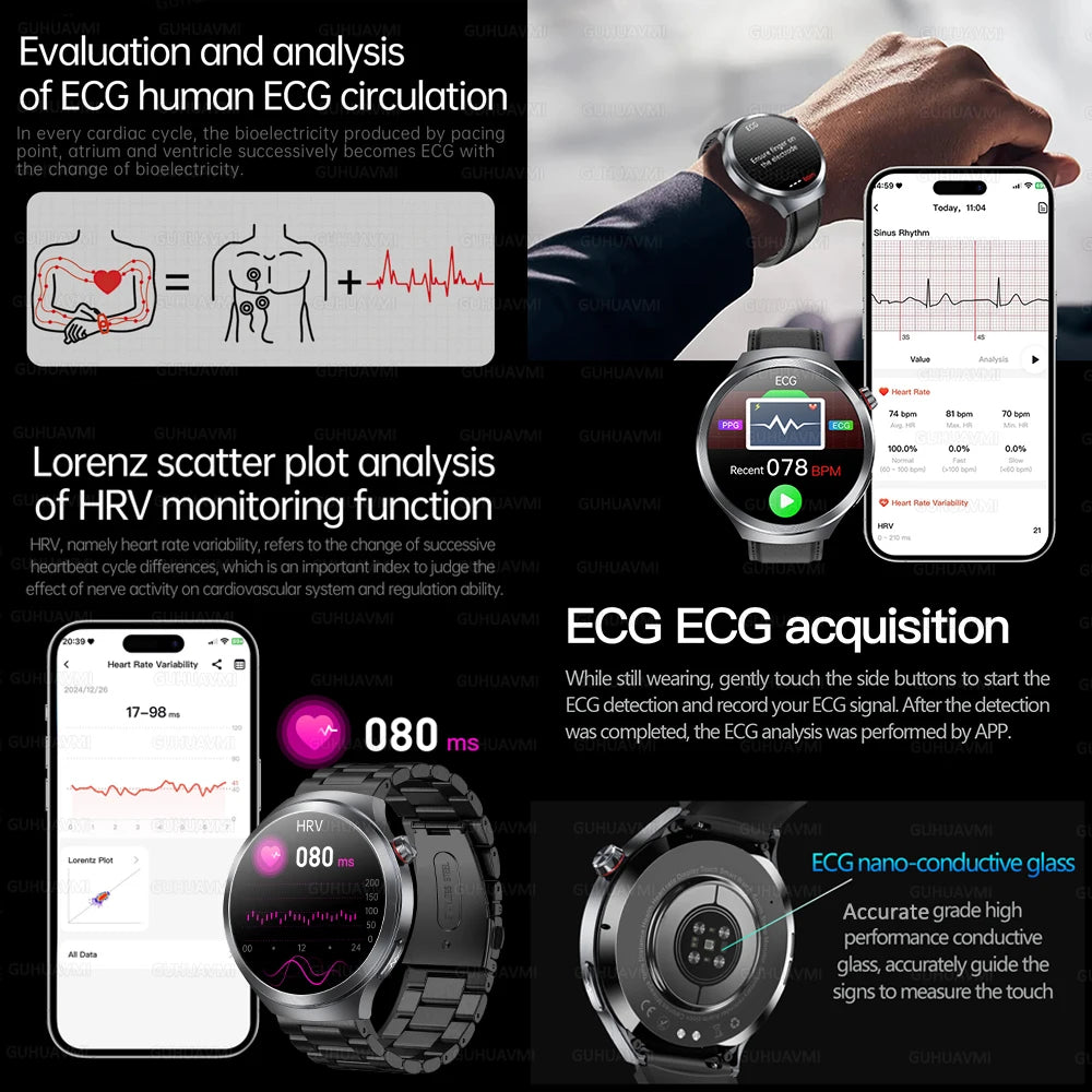 Hospital Level Accurate Measurement Blood Analysis Health Smart Watch ECG Uric Acid Blood Lipids BT Call Smart Watches For man