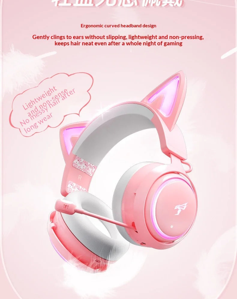 Somic GS510 Gamers Headphone With Microphone Cat Ears Rgb Light Colorful Cute Headset Noise Reduction Girl Gaming Earphones Gif