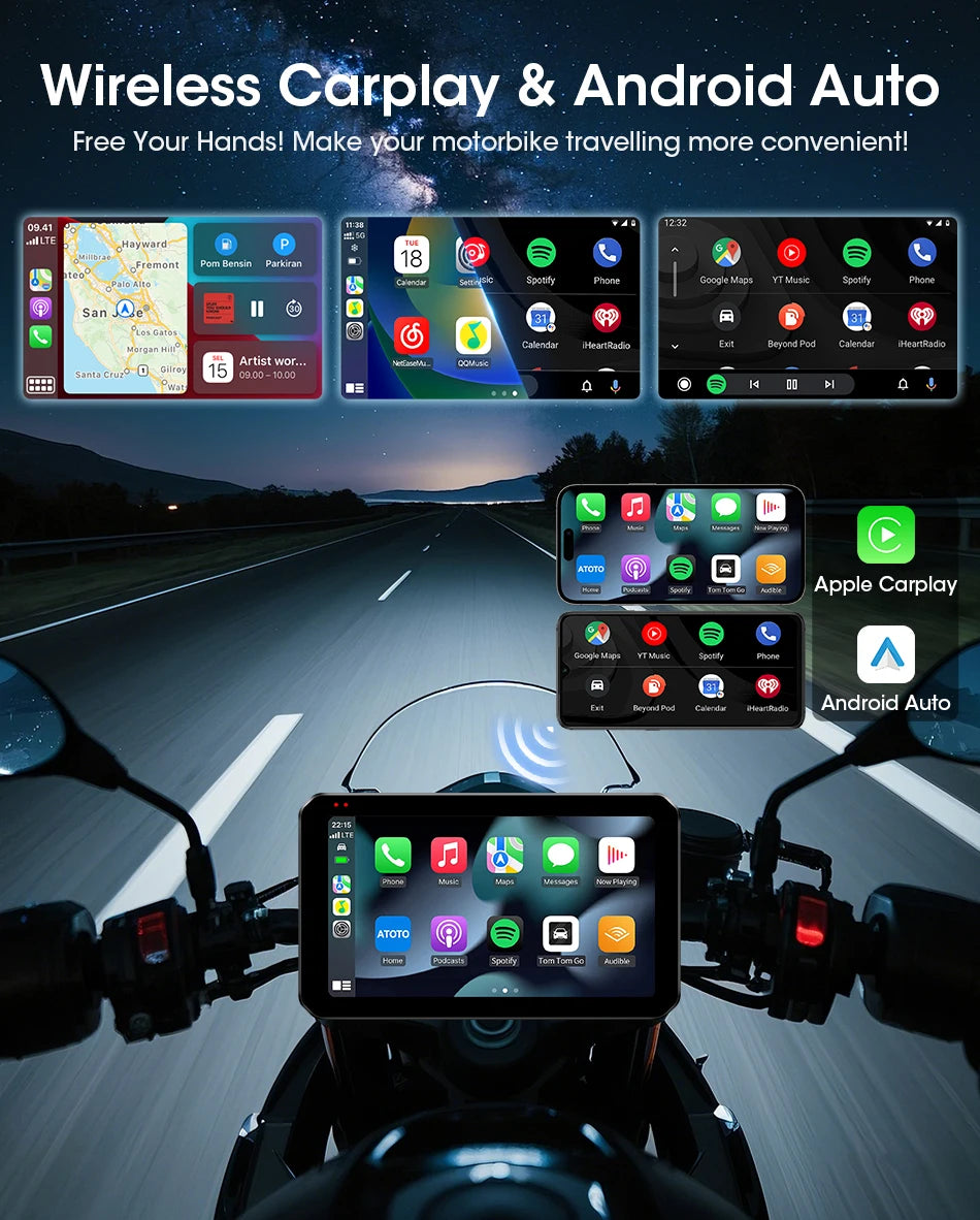 Jansite Dual Bluetooth Motorcycle Carplay Screen Navigation GPS Display IP67 Waterproof Support Helmet Intercom Moto Accessories