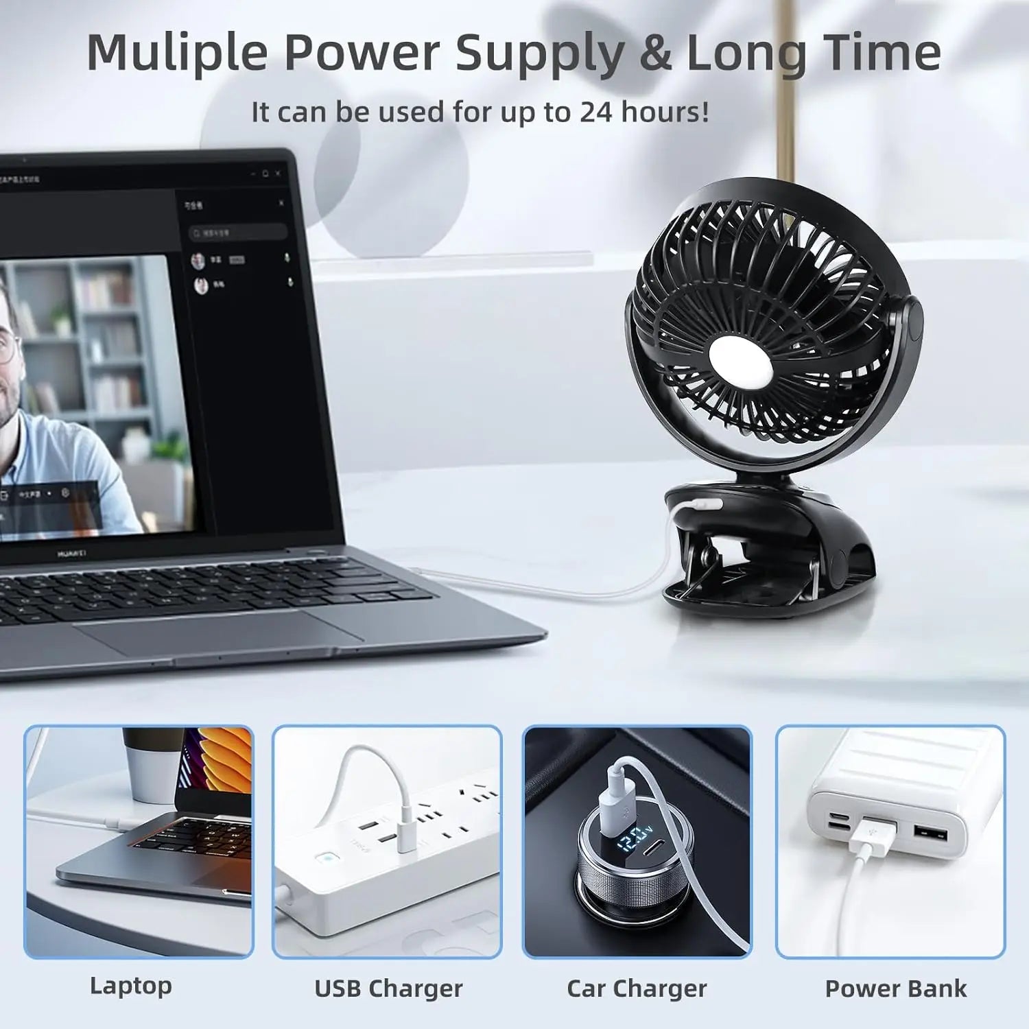 Small Desk Clip On Fan, Portable Personal USB Clip Fan For Home Office Travel Bed Stroller Camping Outdoor Golf Cart Fan