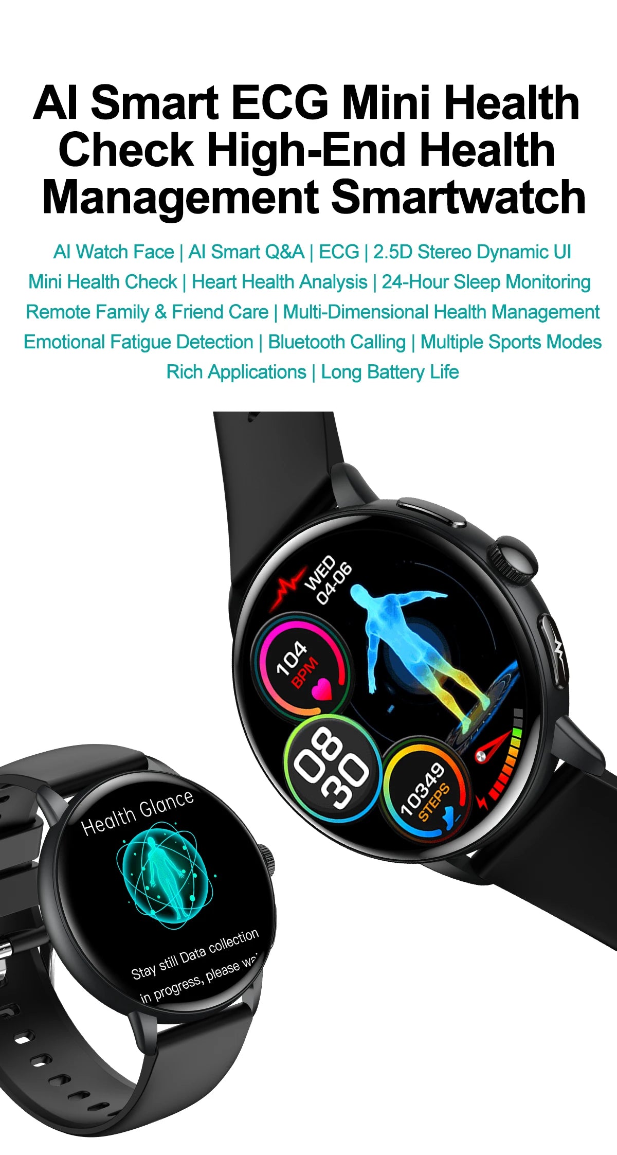 2026 New AI Accurate Diagnosis Body Fat Uric Acid BP ECG SmartWatch HD AMOLED Screen call Sport Health Smart watch For Men women
