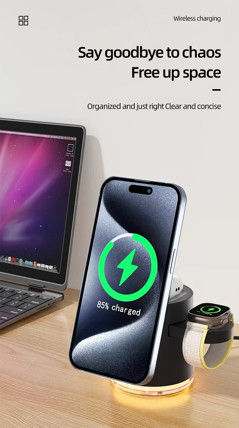 4 in 1 Foldable Fast Charging Station Qi2 15W Magnetic Wireless Charger for Magsafe iPhone16/15/14/13/12 Apple Watch AirPods Pro