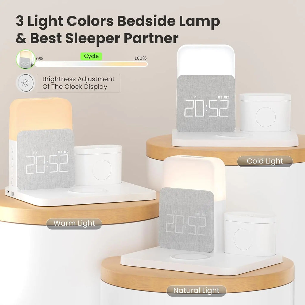 7-in-1 MagSafe Alarm Clock Charger-Wireless Station for iPhone 12-16/Samsung/Xiaomi/Huawei/Apple Watch/AirPods with Night Light