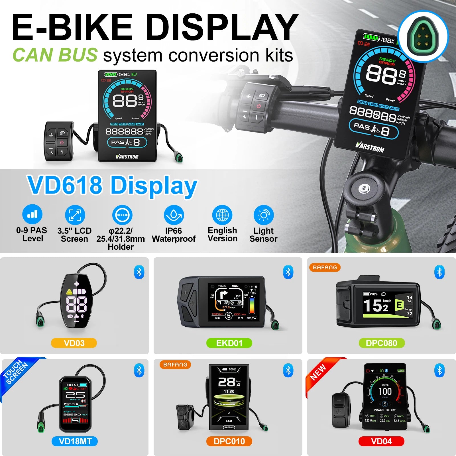 BAFANG CAN Display Electric Bike Computer DPC010 VD618 EKD01 Bluetooth Bafang CAN BUS Protocol Motors 5Pin Male Ebike Conversion