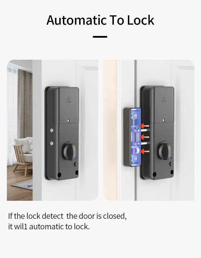 Tuya APP Remotely Control IC Card Lock Invisible Automatic Motor Bolt Lock For Home Wooden Door No Drilling Hole Installation