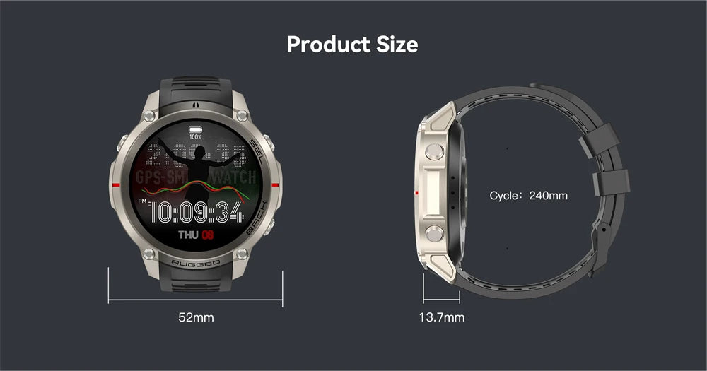 Outdoor Tactical GPS Smart Watch Offine Map Compass Heart Rate Monitor Fitness Tracker 5ATM Waterproof Adventure Sports Watches