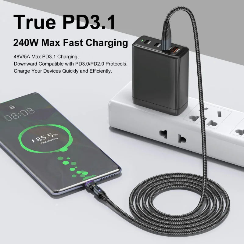 240W 6 in 1 PD3.1 Magnetic Cable Micro USB C to Type C Cable 6A Fast Charging for Macbook iPad iPhone 17 16 Samsung Xiaomi