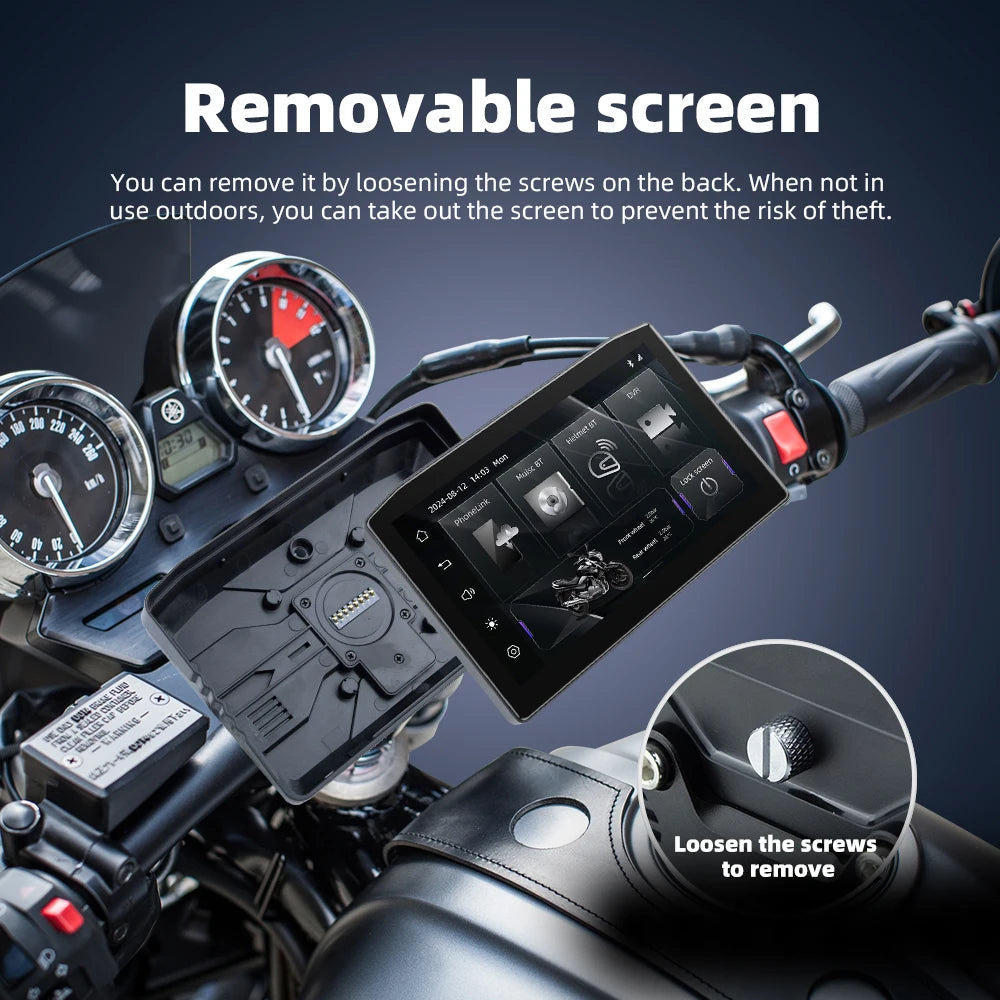 EKIY 6.25" Portable Digital Dashboard Anti Theft Removable Screen Wireless CarPlay Moto Android Auto GPS Motorcycle Navigation