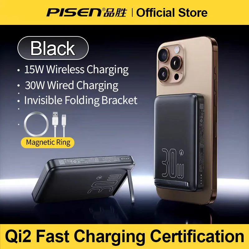 PISEN PD 30W Qi2 15W Wireless Magnetic Power Bank 10000mAh With Stand Fast Charging CCC Powerbank For MagSafe iPhone 17 16 15 14