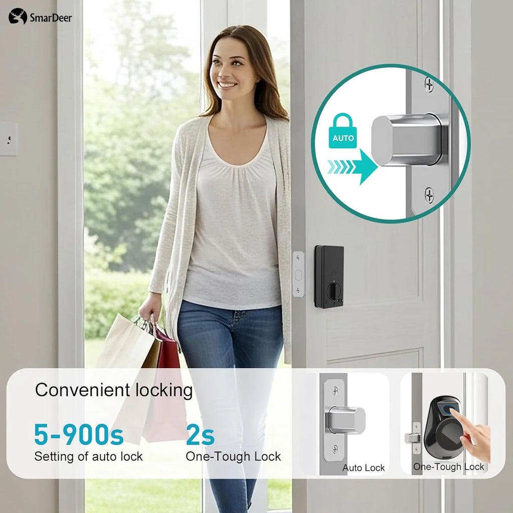 SmarDeer Electronic Lock for Tuya Smart Lock Keyless entry Digital Door Lock Smart Deadbolt with Fingerprint