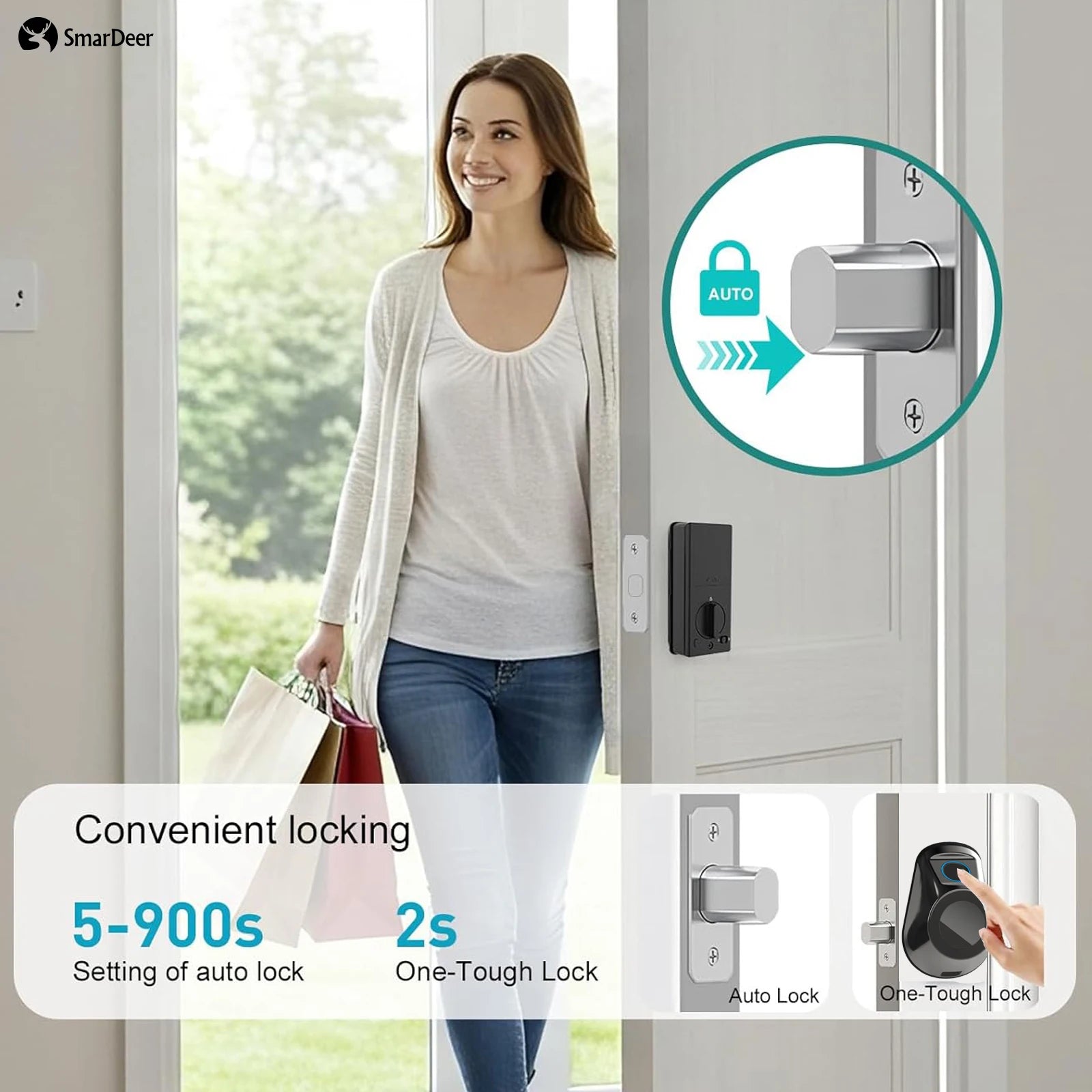 SmarDeer Electronic Lock for Tuya Smart Lock Keyless entry Digital Door Lock Smart Deadbolt with Fingerprint