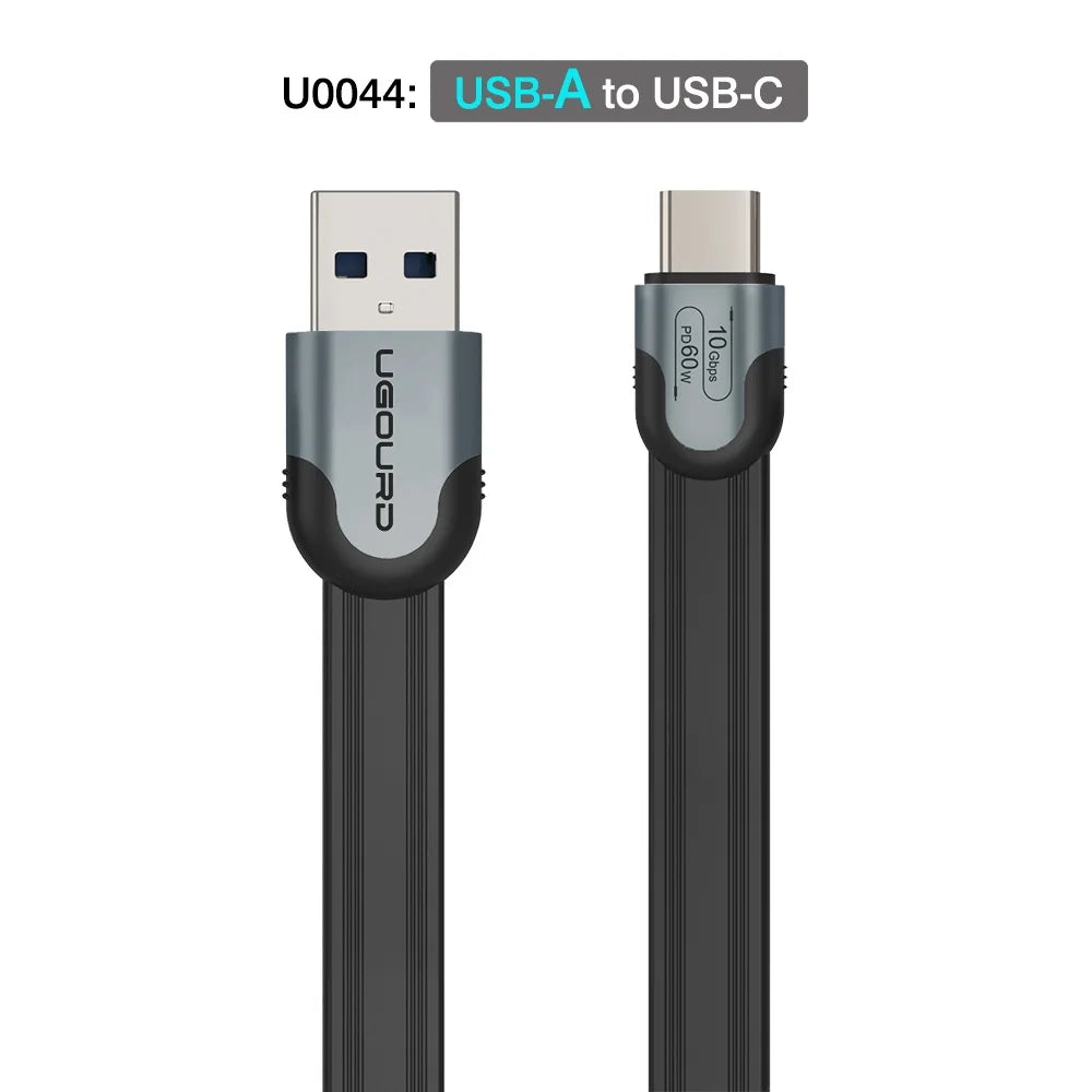 UGOURD USB A to C 10Gbps Cable USB C to Type C USB3.1/3.2 Gen2 Cable Data Transfer USB SSD Hard Disk Cable 60W 0.15m - 3m Flat