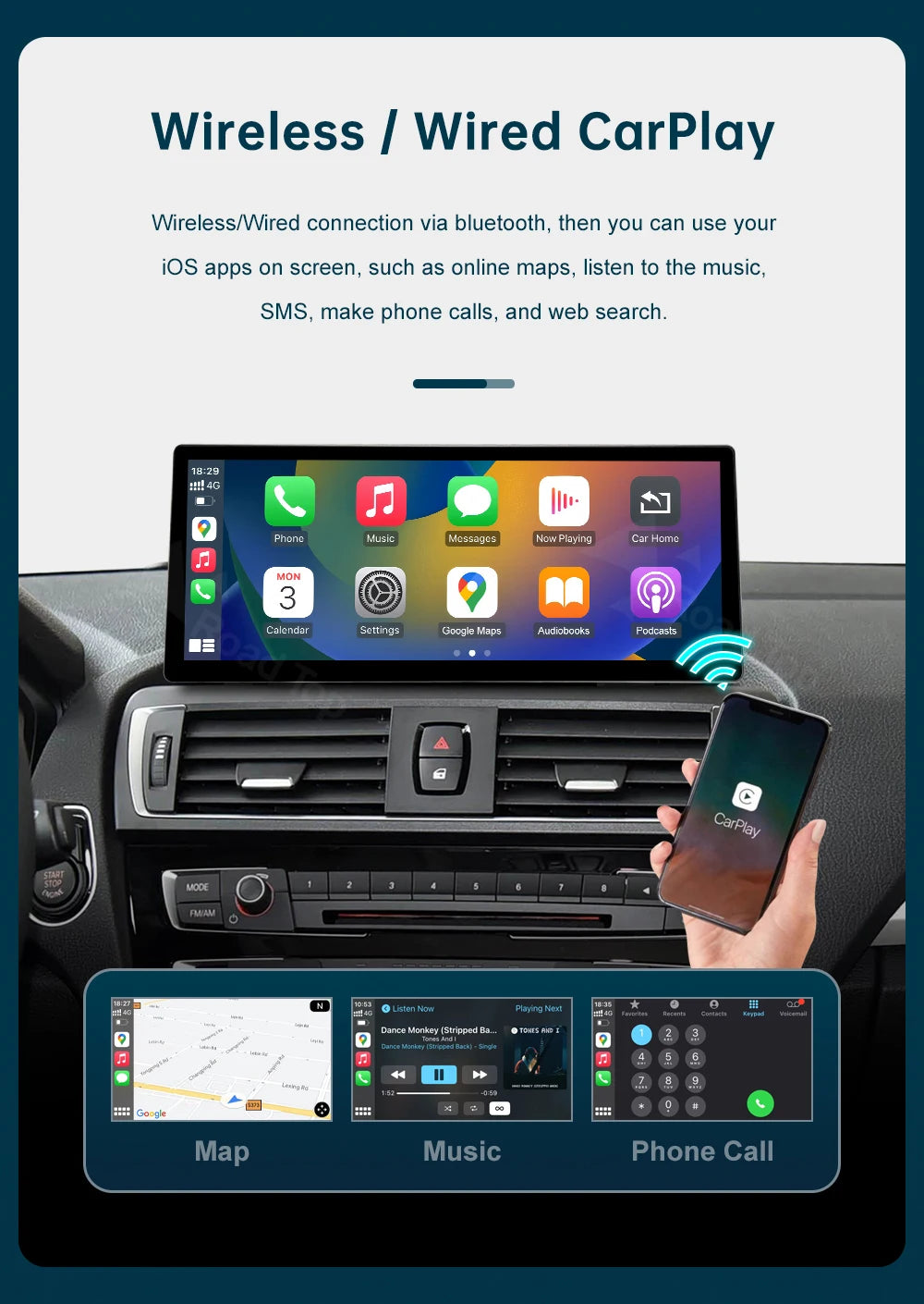 12.3 RoadTop Wireless CarPlay Android Auto Multimedia Linux Screen For BMW Series 1 2 F20 F21 F22 F23 F45 F46 NBT EVO 2012-2018