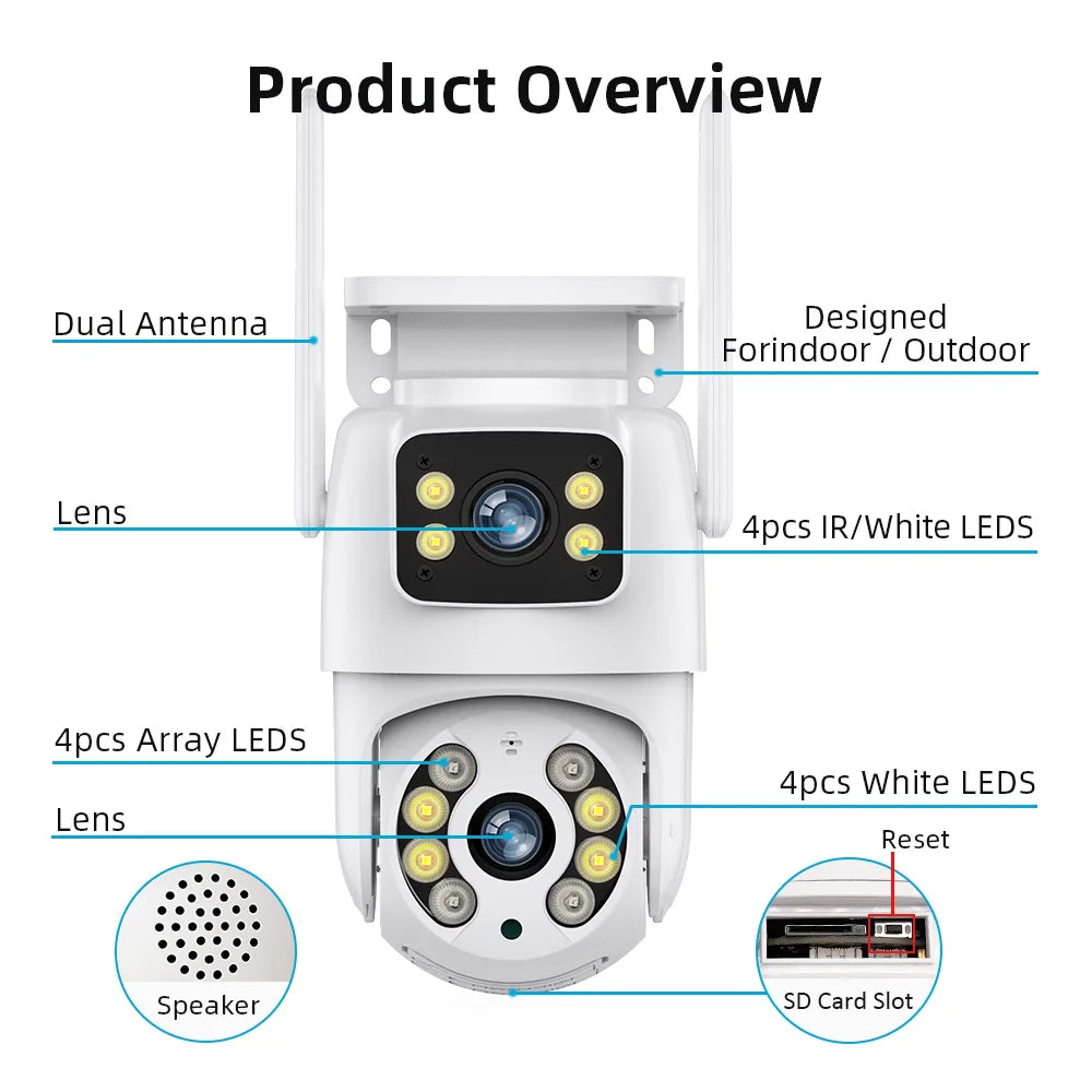 Tuya 8MP WIFI IP Camera PTZ Dual Lens Dual Screen Manual Detection Full Color Night Vision Outdoor Security Surveillance Camera