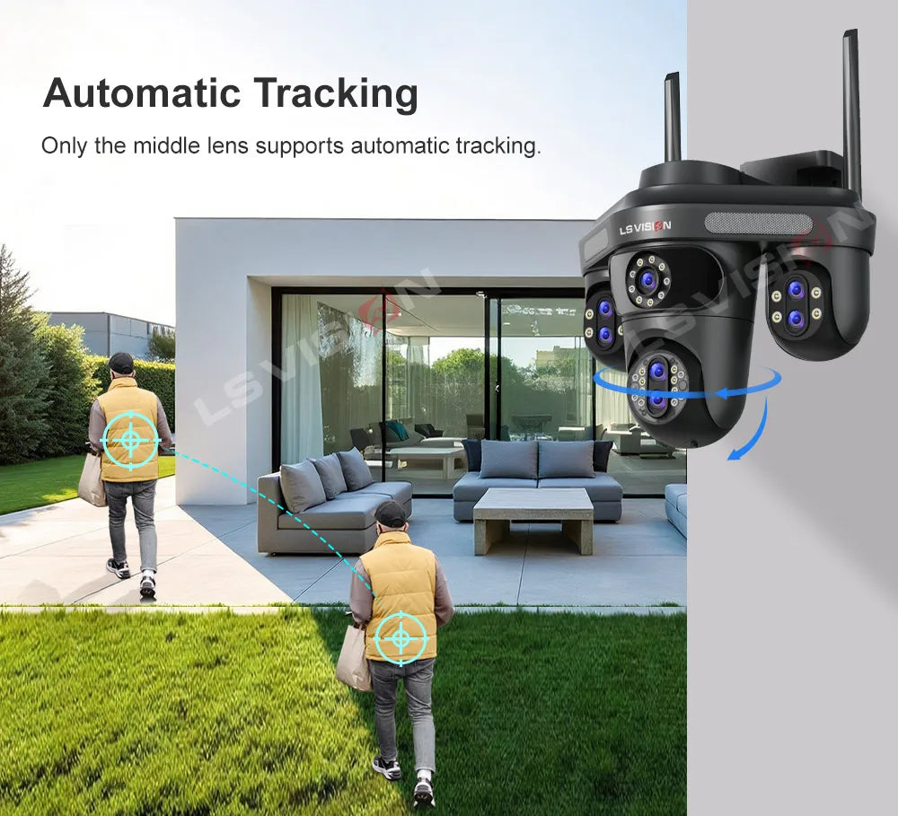 LS VISION 35MP 10X Zoom Four Screens WiFi IP Camera Wireless Outdoor Seven Lens Three PTZ Camera Auto Tracking Security Camera