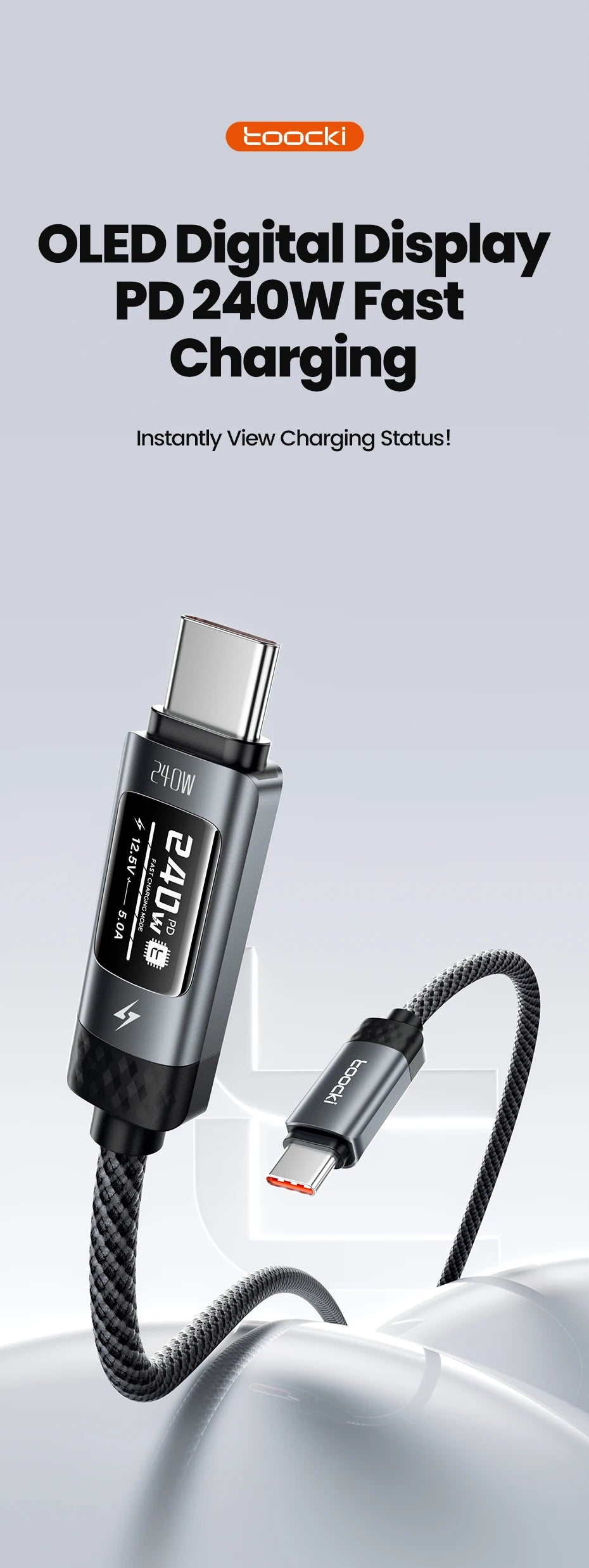 Toocki X111 240W USB C Cable Fast Charging PD3.1 OLED Digital Display Type C to Type C Cable For Macbook iPhone 17 Samsung S25