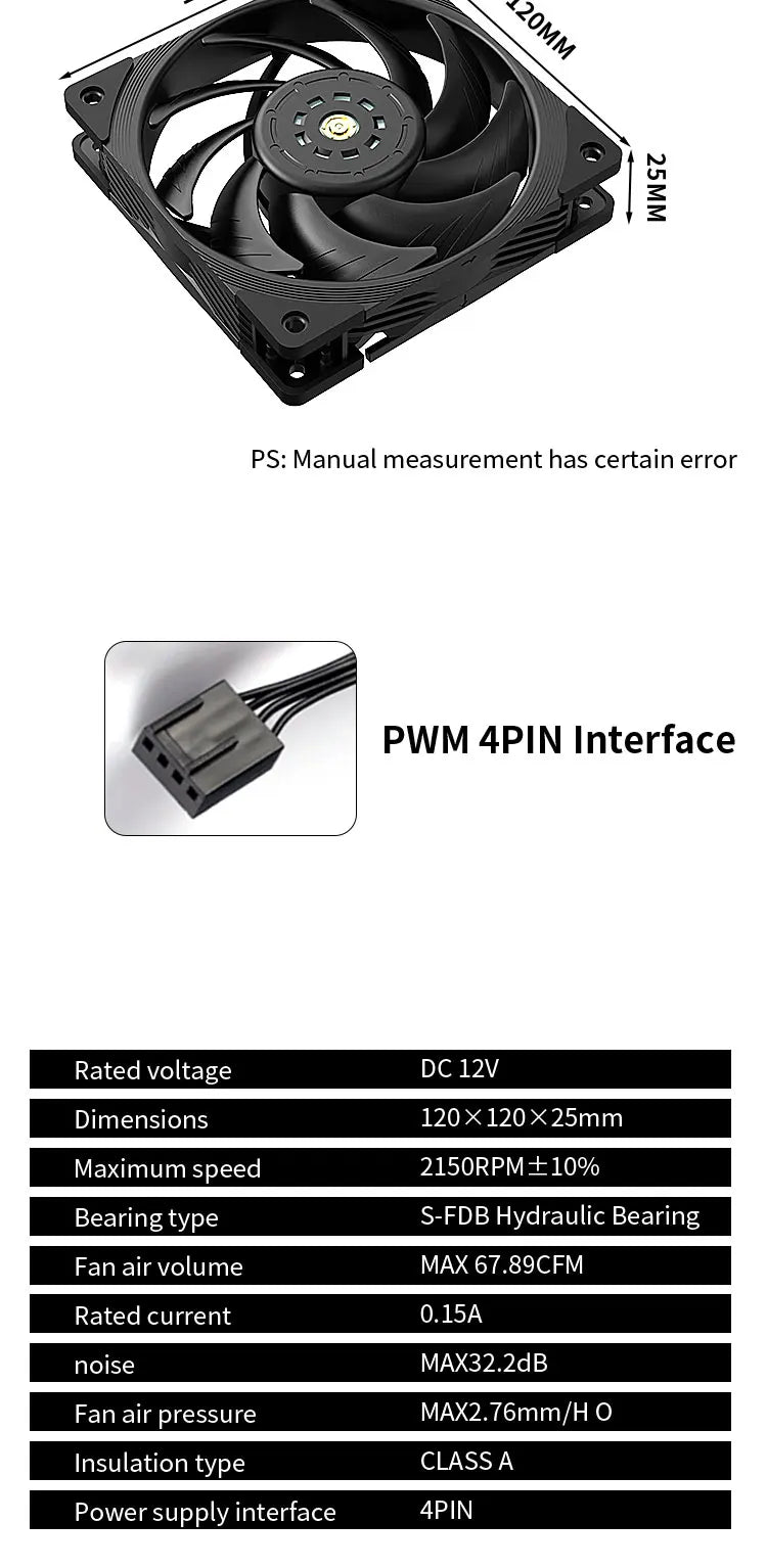 TEUCER T30 12cm Case Fan High Speed Large Air Volume PWM 2150RPM Computer Case Cooling System Fan 120mm SFDB PC Gamer CPU Cooler