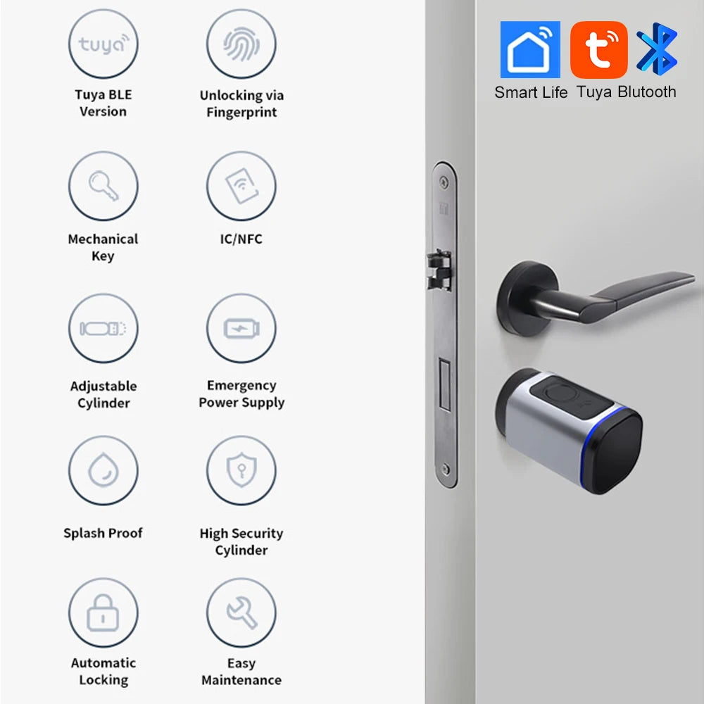 RAYKUBE L31 Tuya BLE Smart Fingerprint Electronic Door Lock Cylinder Lock With Tuya/ Smart Life APP Keys IC Card/NFC Unlock
