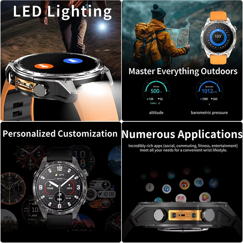 New Military Outdoor Smartwatch Built-in GPS Compass Altimeter 3ATM Waterproof 530mAh BT Call Watches Sports Smart Watch Men