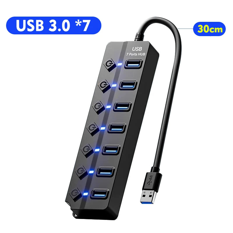 JUMPEAK 4 Port 7 Port USB Hub USB3.0 Expander Docking Station Splitter With Power Adapter With Switch For Laptop PC Multi-Device