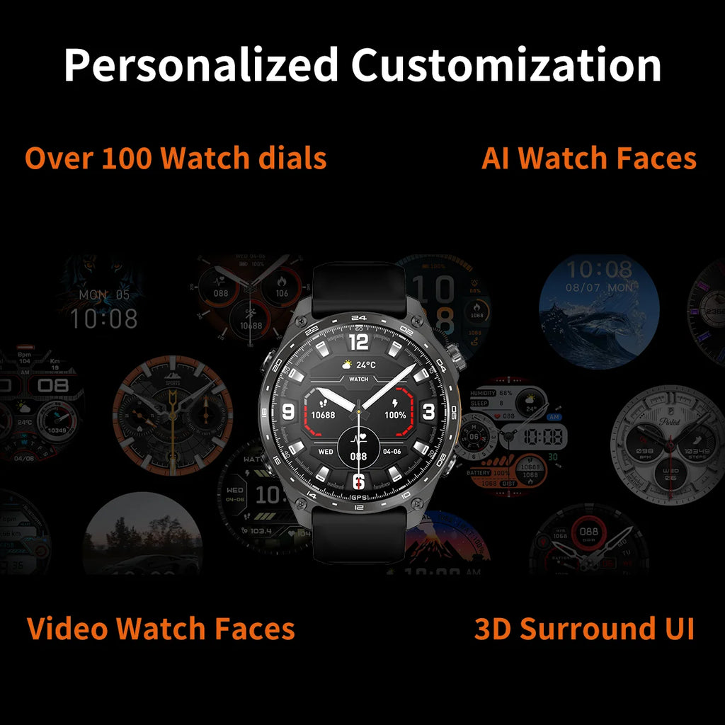 New Military Outdoor Smartwatch Built-in GPS Compass Altimeter 3ATM Waterproof 530mAh BT Call Watches Sports Smart Watch Men