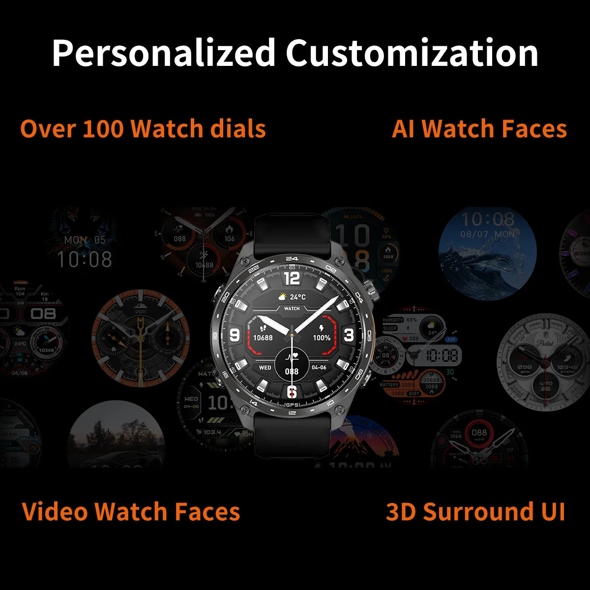 New Military Outdoor Smartwatch Built-in GPS Compass Altimeter 3ATM Waterproof 530mAh BT Call Watches Sports Smart Watch Men