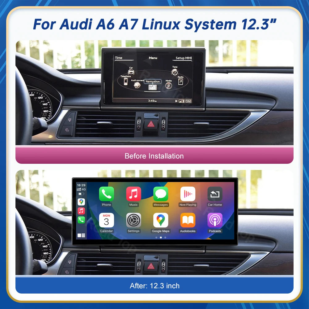 12.3 Touch Display For Audi A6 A7 HN RMC MHI2 LHD RHD 2011-2018 Multimedia Player Andriod Auto Link GPS Carplay Screen Car Play