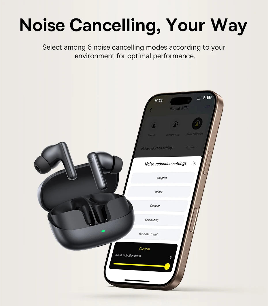 Baseus Bowie MP1 ANC Bluetooth 6.0 True Wireless Earbuds -55dB Adaptive Hybrid ANC Earphones Hi-Res LDAC 6-Mic ENC In-Ear buds