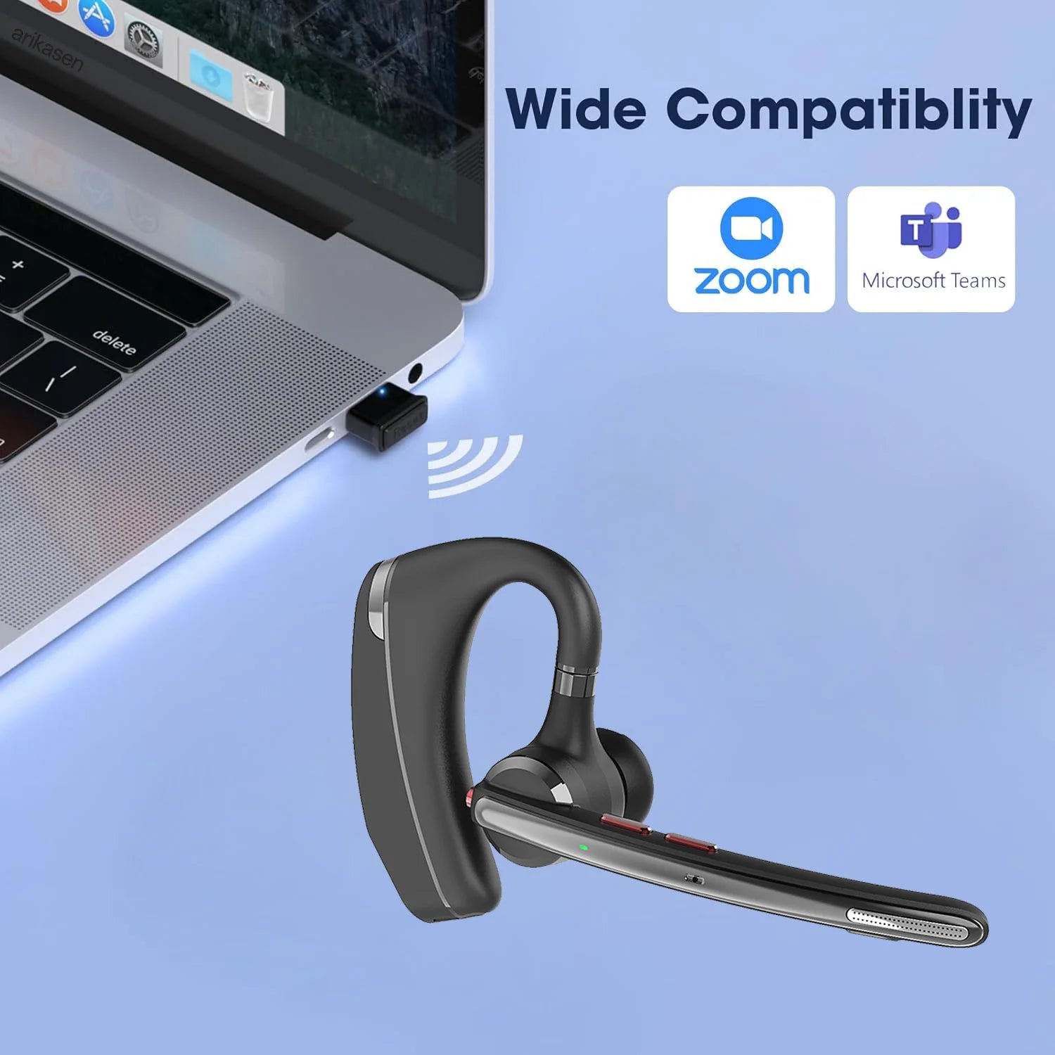 Bluetooth Headset, Wireless Earpiece with Upgrade Noise Canceling Mic,100H Talking Time,Hand-Free Headphones with Mute Button