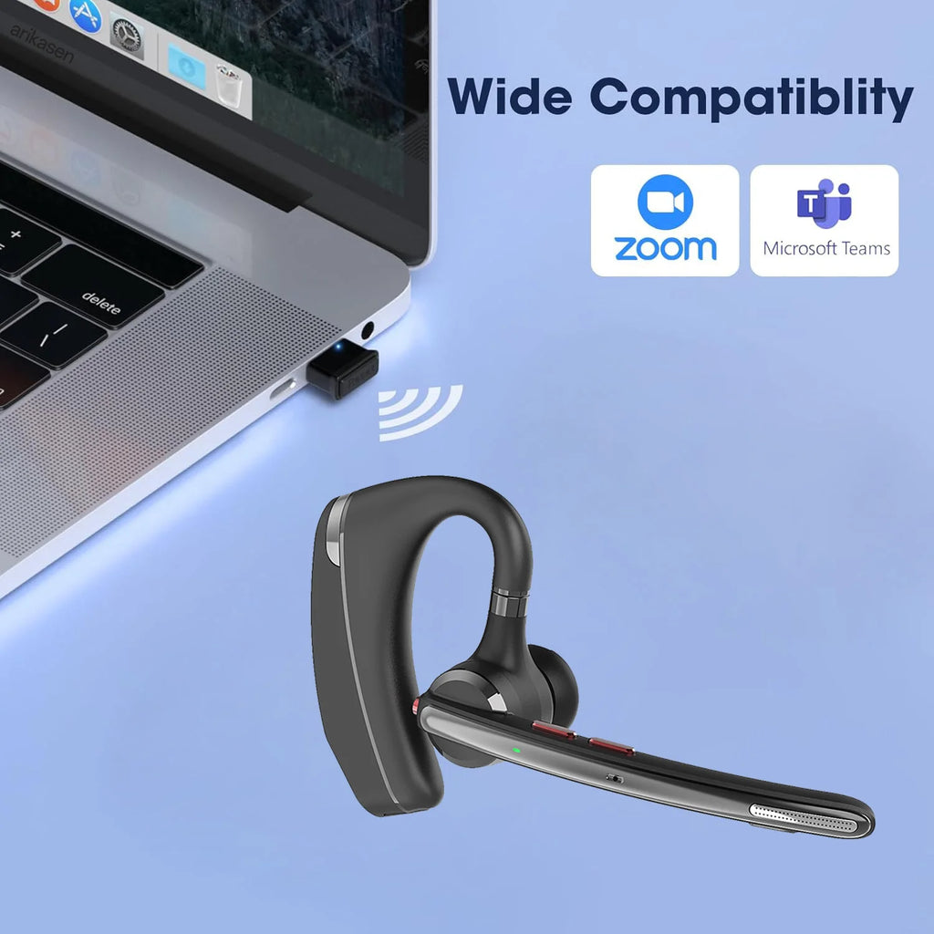 Bluetooth Headset, Wireless Earpiece with Upgrade Noise Canceling Mic,100H Talking Time,Hand-Free Headphones with Mute Button