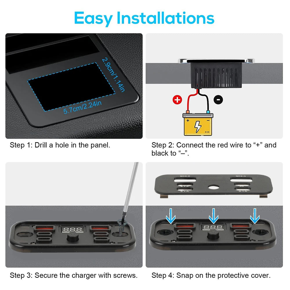 Dual Qc3.0 Pd Type C Dual Usb Fast Charger 3.1A Fast Charging with Switch 6-Port Power Panel for Bus Atv Car Truck Marine