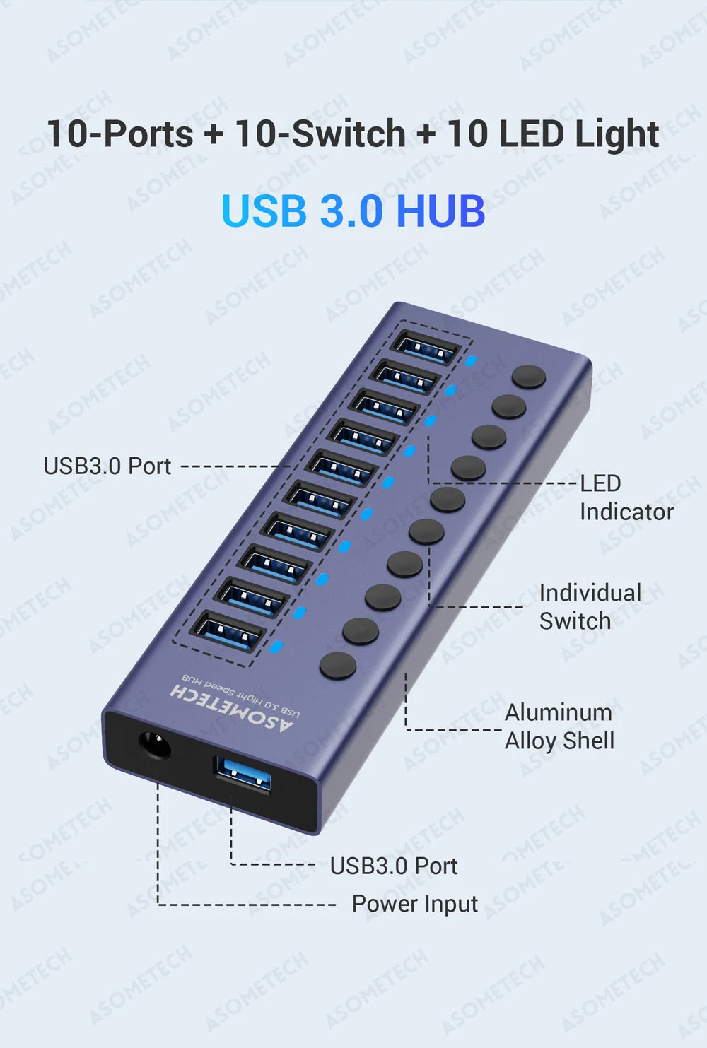4/7/10 Ports Hub Usb 3 0 Multi USB Splitter with Switch Power Adapter Multi usb Extender for Laptop Accessories MacBook Splitter