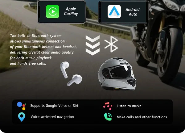 6-Inch Motorcycle Smart Display – Wireless CarPlay & Android Auto | Bluetooth Voice Control | IP67 Waterproof | HD Touchscreen |
