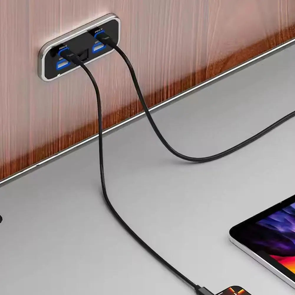 Car Charger Dual USB Type-C 4 Ports Quick Charging Socket QC3.0+PD3.0 Power Adapter For SUV RV Camping Bus Marine