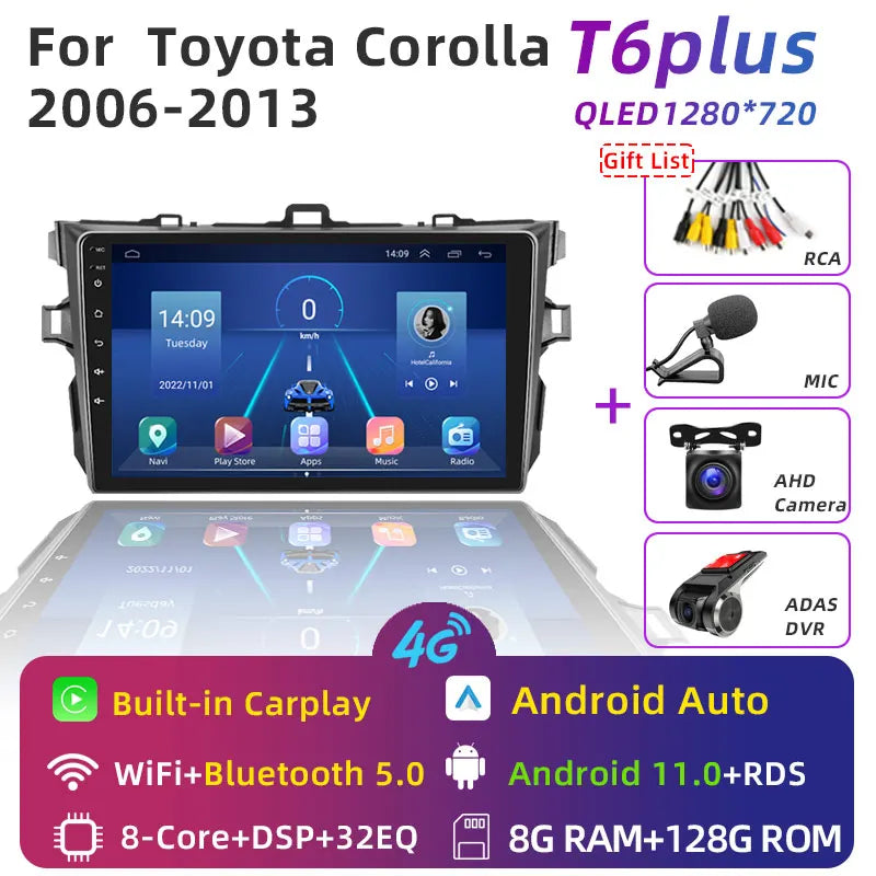 JUNDOF 9" Android Car Stereo Radio for Toyota Corolla 2006 2007 2008 2009 2010 2011 2012 2013 Multimedia Player 2 Din Head Unit
