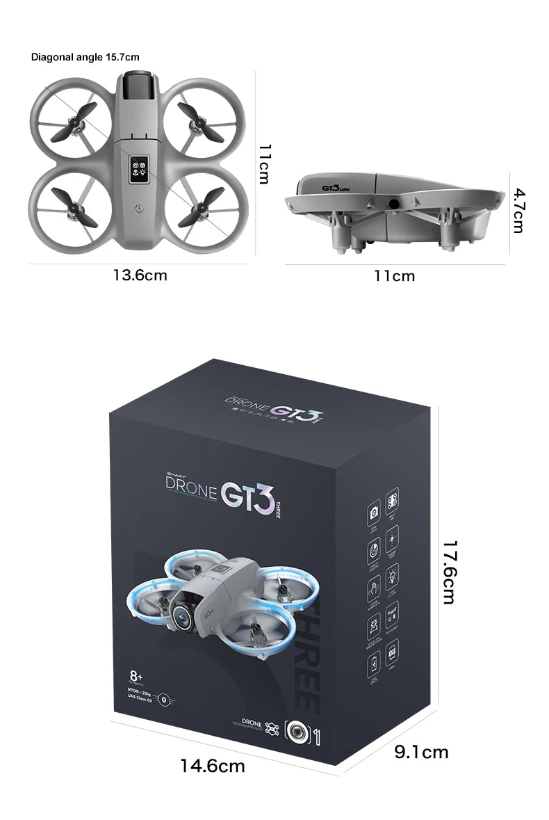 NEW GT3 Mini Foldable Drone With Lights 8k Aerial Photography Optical Flow Positioning 360° Obstacle Avoidance Helicopter Drone