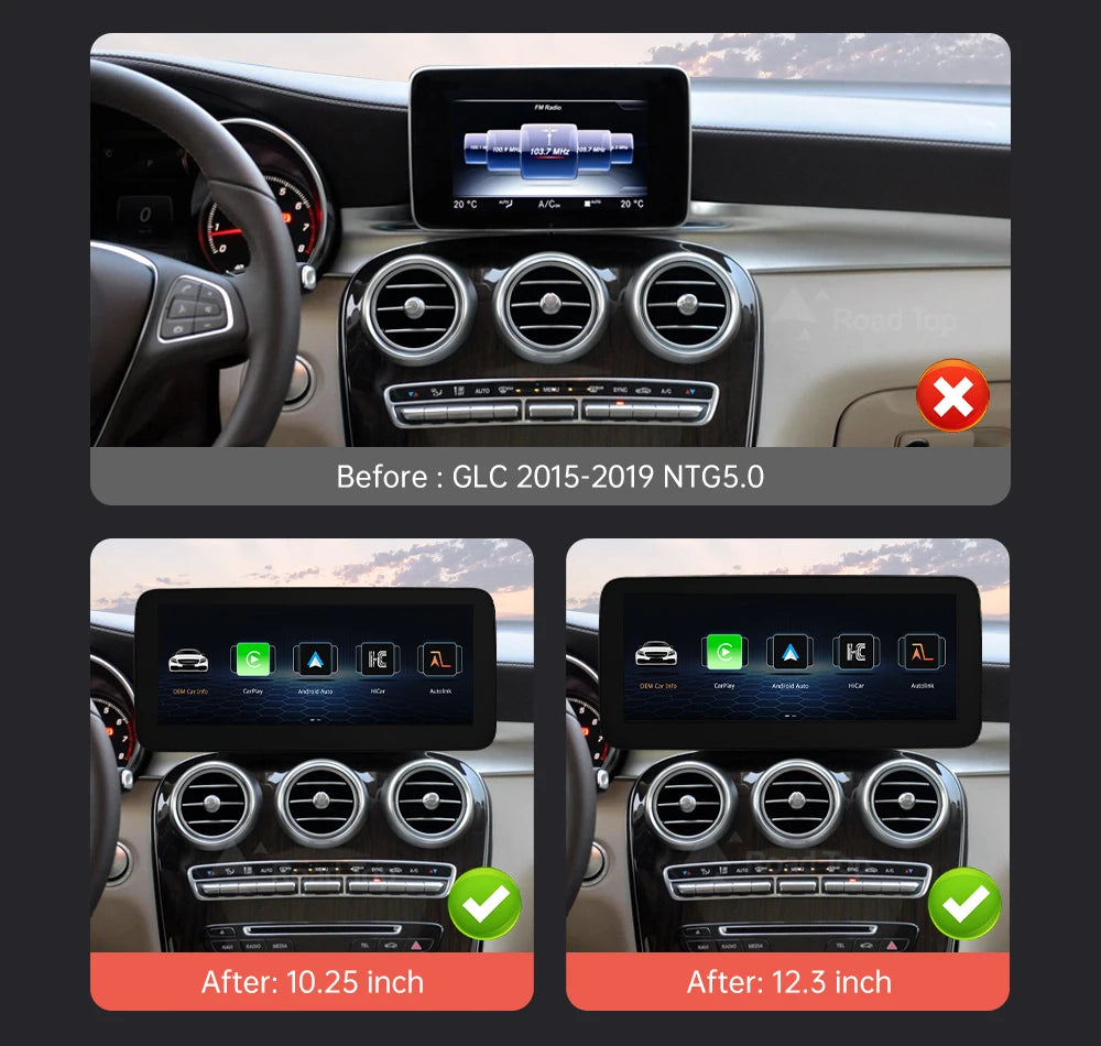 Wireless CarPlay Android Auto Multimedia Screen for Mercedes-Benz C Class W205 GLC V Class W447 A W176 CLA GLA 2015-2018 NTG5.0