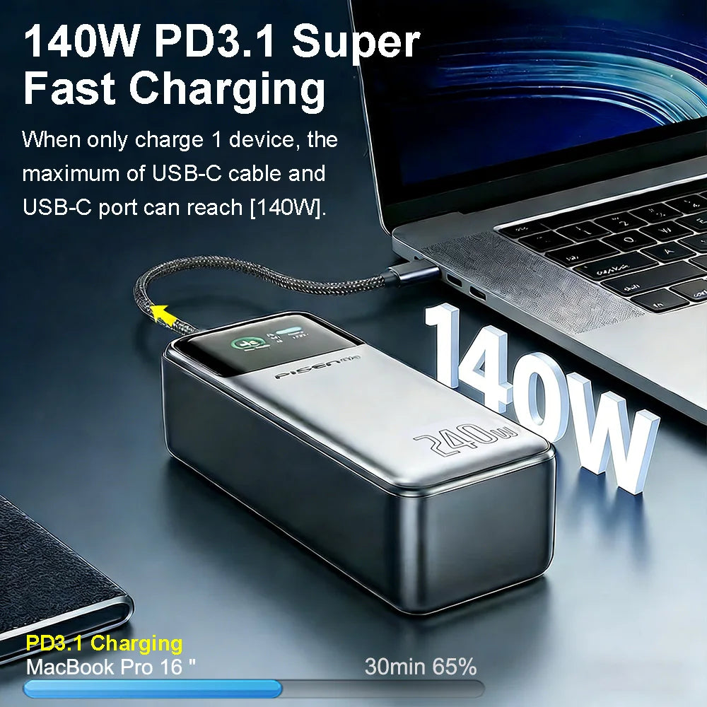 PISEN 240W Power Bank With Fast Charging Cable 27000mAh Portable PD3.1 CCC Powerbank for Laptop Notebook iPhone External Battery