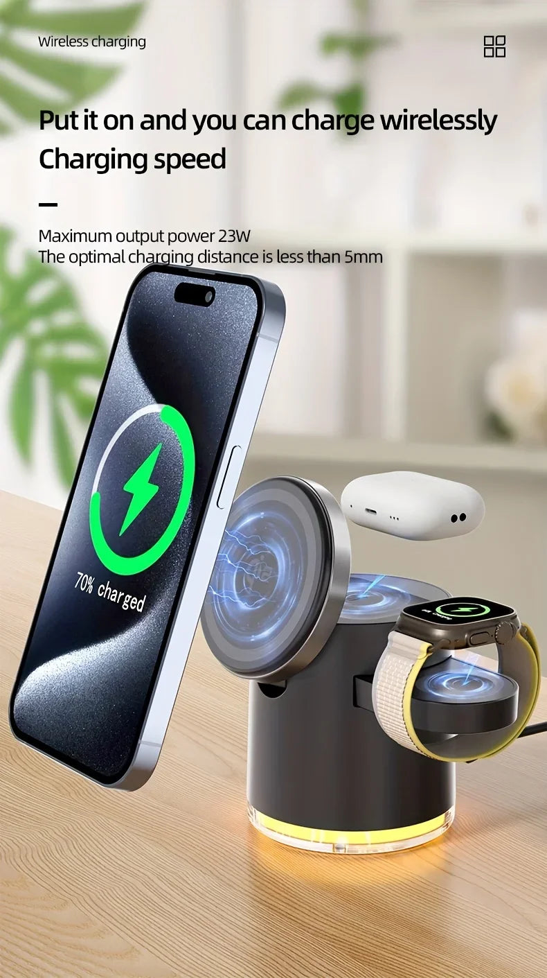 4 in 1 Foldable Fast Charging Station Qi2 15W Magnetic Wireless Charger for Magsafe iPhone16/15/14/13/12 Apple Watch AirPods Pro