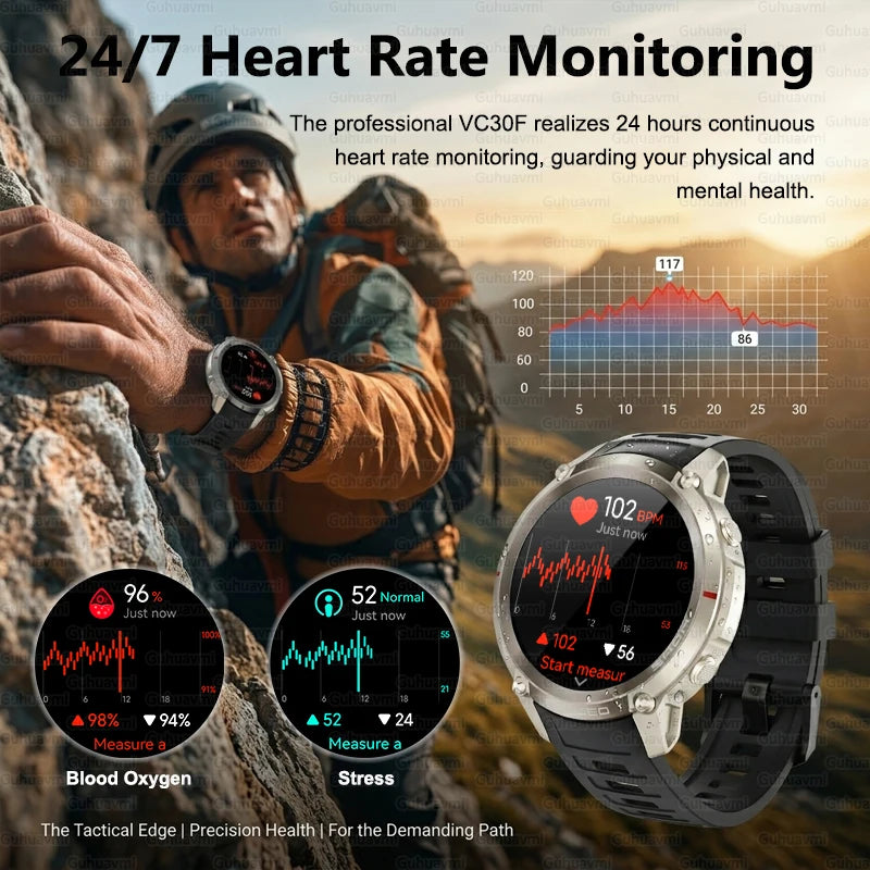 Outdoor Tactical GPS Smart Watch Offine Map Compass Heart Rate Monitor Fitness Tracker 5ATM Waterproof Adventure Sports Watches