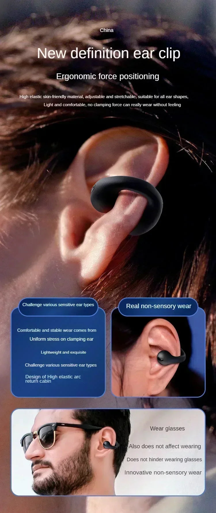 T75 Bluetooth headset 5.3 wireless bone conduction headset clip-on music sports game headset