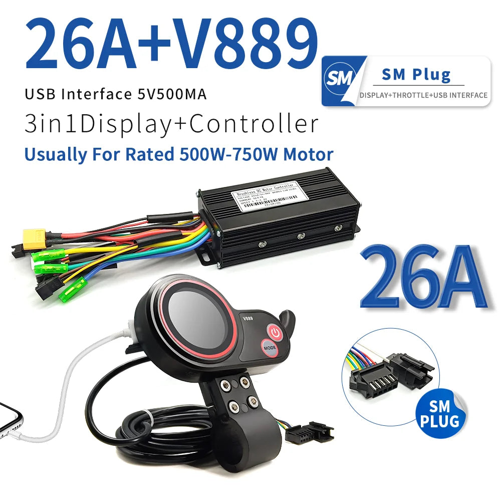 Ebike 17A26A30A40A45A Sinawave Controller 36V/48V LCD DIsplay V889 Wheel Hub Motor 500W-2000W Electric Bicycle Conversion Kit