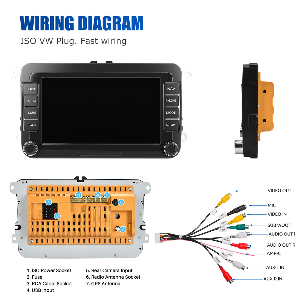 ESSGOO 7" Android 14 4G+64G Apple Carplay ChatGPT Car Stereo GPS WIFI RDS BT for VW Golf 5 6 Passat Polo Touran Tiguan Caddy EOS